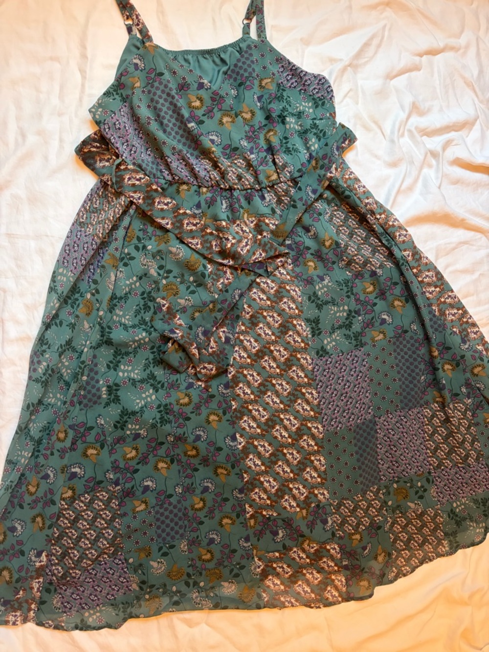 BloomChic Teal Slip Dress with Floral Accents